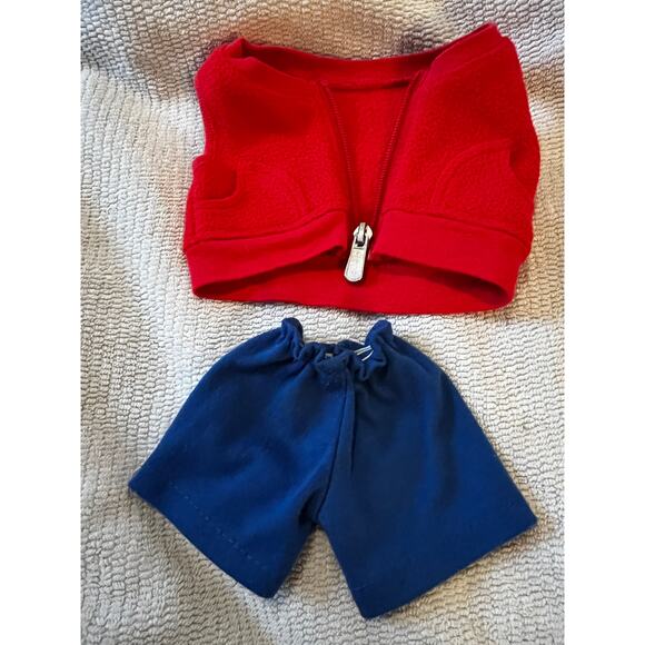 American Girl Bitty Baby Fleece Red Vest Blue Shorts Doll Clothing Retired - Picture 3 of 8